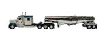 DCP by First Gear 1/64 Kenworth W900L Tri-Axle with Polar Deep Drop Tank Trailer – White & Teal Metallic | Part #60-1805