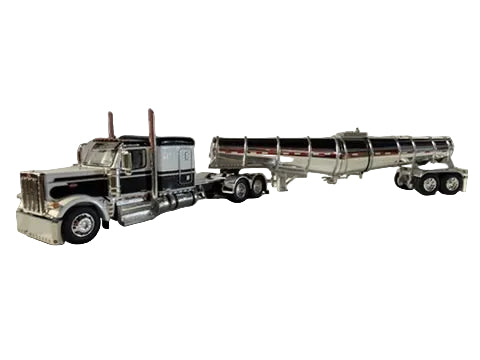 DCP by First Gear 1/64 Peterbilt 589 63" Flat Top Sleeper with Chrome Polar Deep Drop Tank Trailer – Black & White Seminole Stripe | Part #60-2264