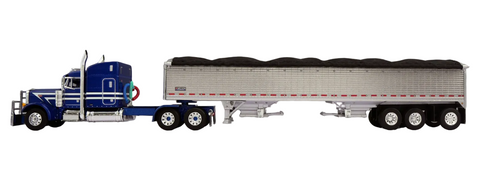 DCP by First Gear 1/64 Peterbilt 379 with Wilson Pacesetter Tri-Axle Grain Trailer – Blue Metallic | Part #60-2025