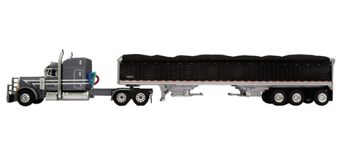 DCP by First Gear 1/64 Peterbilt 379 with Wilson Pacesetter Tri-Axle Grain Trailer – Gun Metal Gray | Part #60-2027