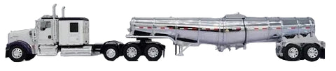 DCP by First Gear 1/64 Kenworth W900L Tri-Axle with Polar Deep Drop Tank Trailer – White & Purple | Part #60-1806