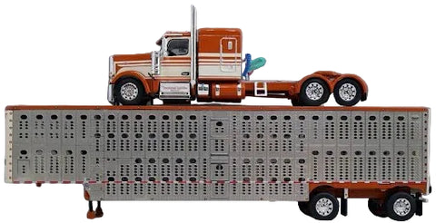 DCP by First Gear 1/64 Peterbilt 589 63" Flat Top Sleeper with Wilson Silverstar Livestock Spread Axle Trailer | Part #60-2220