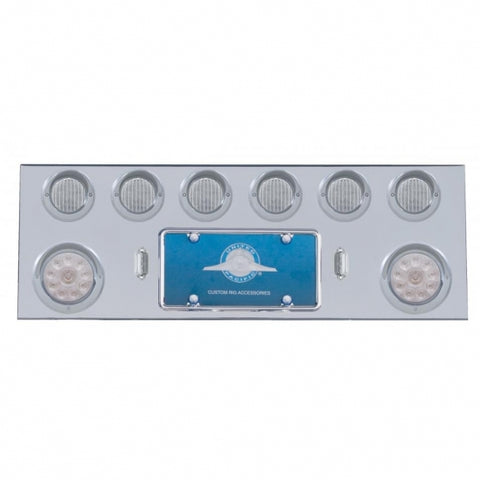 Stainless Rear Center Panel w/ Two 10 LED 4" Lights & Six 13 LED 2 1/2" Lights & Visors - Red LED/Clear Lens