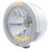 Stainless Steel Bullet Half Moon Headlight H4 w/ 10 Amber LED & Signal - Clear Lens