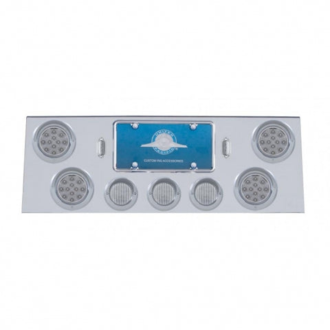 Stainless Rear Center Panel w/ Four 12 LED 4" Reflector Lights & Three 13 LED 2 1/2" Lights & Visors - Red LED/Clear Lens