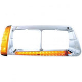14 LED Freightliner FLD Headlight Bezel w/ Turn Signal - Amber LED/Amber Lens