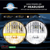 High Power LED 7" Headlight With White LED Single Function Light Bar