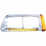19 LED Freightliner FLD Headlight Bezel w/ Turn Signal - Amber LED/Amber Lens