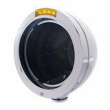 Stainless Steel Bullet Classic Headlight No Bulb w/ LED Turn Signal - Amber Lens