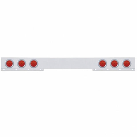 Chrome 1 Piece Rear Light Bar w/ Six 7 LED 4" Reflector Lights & Bezels - Red LED/Red Lens