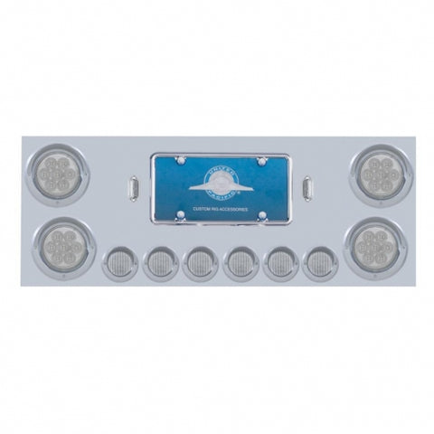 Stainless Rear Center Panel w/ Four 4" 7 LED & Six 2" 9 LED Light & Visor - Red LED/Clear Lens