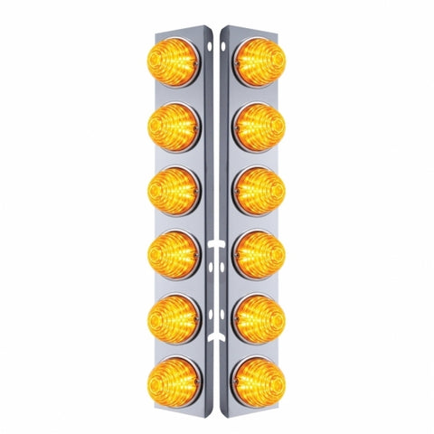 Peterbilt Stainless Front Air Cleaner Bracket w/ Twelve 17 LED Beehive Lights & Stainless Bezels - Amber LED/Amber Lens