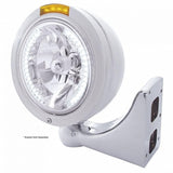 Stainless Steel Bullet Classic Headlight H4 w/ White LED & Signal - Amber Lens