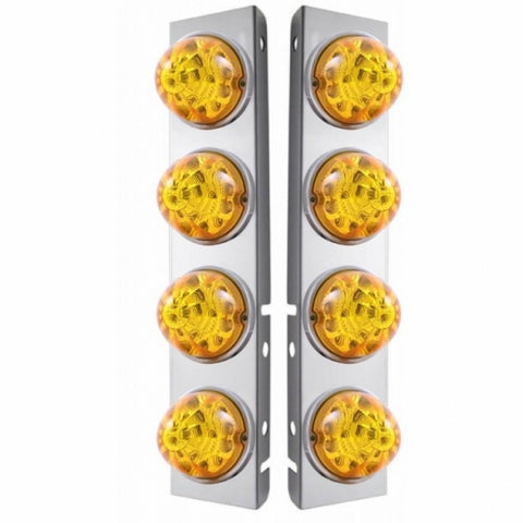 Peterbilt Front Air Cleaner Kit w/ 8 Reflector Watermelon LED Lights & Bezel - Amber LED/Amber Lens
