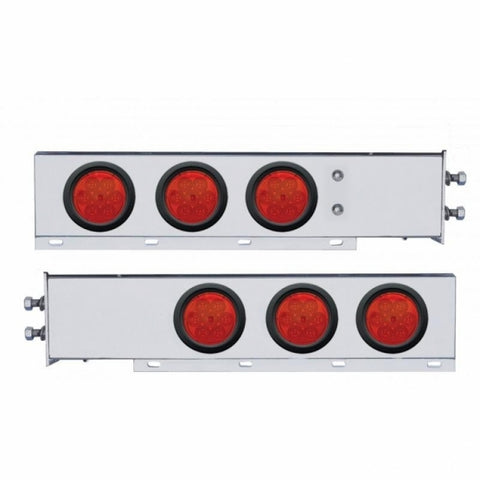 2" Bolt Pattern Stainless Spring Loaded Light Bar w/ Six 4" 7 LED Lights & Grommets - Red LED/Red Lens