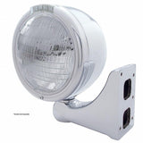 Stainless Steel Classic Half Moon Headlight 6014 Bulb & LED Turn Signal - Clear Lens