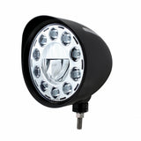 Black "Billet" Style Groove Headlight w/ Visor 11 LED Bulb - Chrome