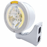 Stainless Steel Bullet Half Moon Headlight H4 w/ Amber LED & Signal - Amber Lens