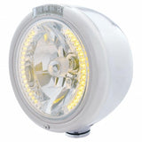 Stainless Steel Classic Half Moon Headlight H4 w/ Amber LED & Signal - Clear Lens