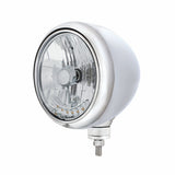 Stainless "GUIDE" Headlight w/ No Turn Signal - 6 Amber Auxiliary LED 7" Crystal H4 Bulb