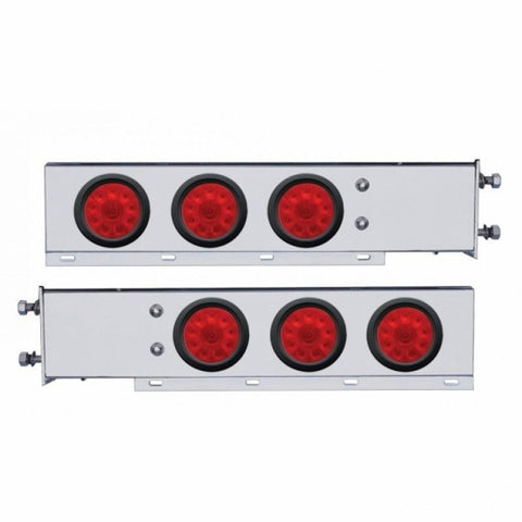 3 3/4" Bolt Pattern Chrome Spring Loaded Light Bar w/ Six 4" 10 LED Lights & Grommets - Red LED/Red Lens