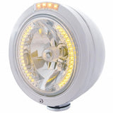 Stainless Steel Bullet Classic Headlight H4 w/ Amber LED & Dual Mode LED Signal - Clear Lens