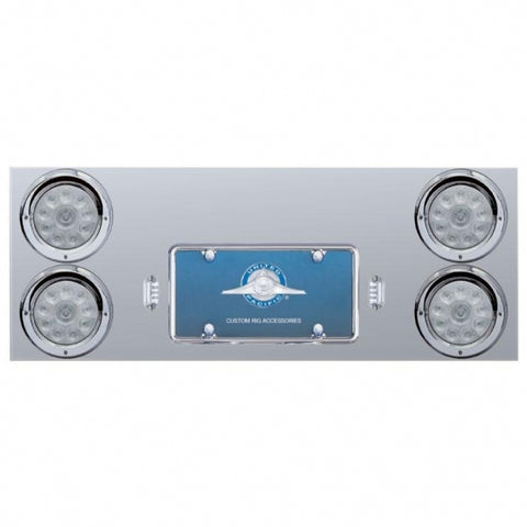 Stainless Rear Center Panel w/ Four 10 LED 4" Lights & Visors - Red LED/Clear Lens