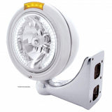 Stainless Steel Classic Headlight H4 w/34 White LED & Dual Mode LED Signal - Amber Lens