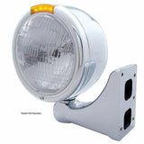 Stainless Steel Classic Half Moon Headlight H6024 Bulb & LED Turn Signal - Amber Lens