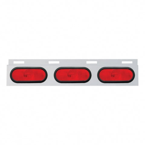 Stainless Top Mud Flap Plate w/ 3 Oval Lights & Grommet - Red Lens