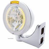 Chrome Classic Headlight H4 w/34 Amber LED & Dual Mode LED Signal - Amber Lens