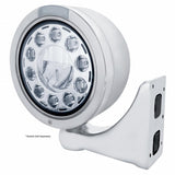 Stainless Bullet Half Moon Headlight 11 LED Bulb & Dual Mode LED Signal - Clear Lens