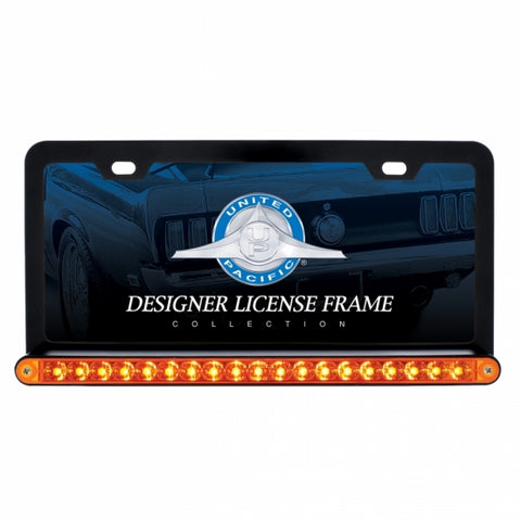 Black License Frame with 19 LED 12" Reflector Light Bar - Amber LED/Amber Lens