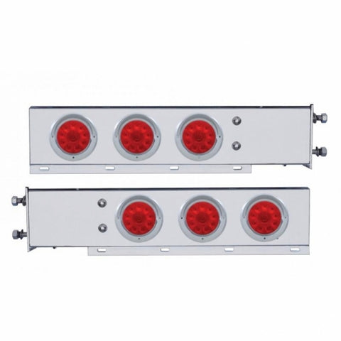 3 3/4" Bolt Pattern Stainless Spring Loaded Light Bar w/ Six 4" 10 LED Lights & Visors - Red LED/Red Lens
