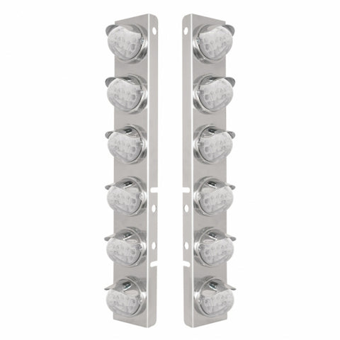 Peterbilt Stainless Front Air Cleaner Bracket w/ Twelve 17 LED Reflector Watermelon Lights & Stainless Visors - Amber LED/Clear Lens