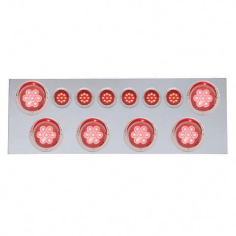Stainless Rear Center Panel w/ Six 7 LED 4" Reflector Lights & Six 9 LED 2" Lights & Visors - Red LED/Red Lens