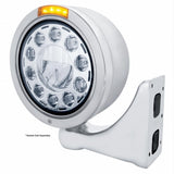 Stainless Bullet Half Moon Headlight 11 LED Bulb & LED Signal - Amber Lens