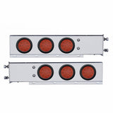 3 3/4" Bolt Pattern Deluxe Stainless Spring Loaded Light Bar w/ Six 12 LED 4" Light & Grommets - Red LED/Red Lens