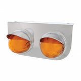 Stainless Light Bracket w/ Two 9 LED Dual Function "GLO" Watermelon Lights & Visors - Amber LED/Amber Lens