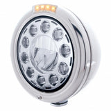 Stainless Classic Headlight 11 LED Bulb & Dual Func. LED Signal - Clear Lens