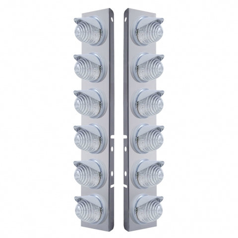 Peterbilt Stainless Front Air Cleaner Bracket w/ Twelve 17 LED Beehive Lights & Visors - Amber LED/Clear Lens