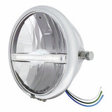 Chrome 5 3/4" Motorcycle Headlight 9 LED Bulb w/White LED Light Bar - Side Mount