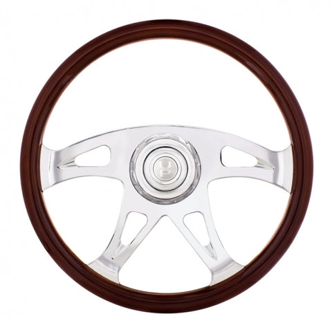 18" Boss Steering Wheel With Chrome Horn Bezel And Horn Button - Woodgrain