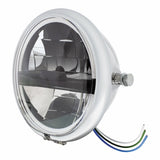 Chrome 5 3/4" Motorcycle Headlight 8 LED Blackout Bulb w/Black Bar - Side Mount