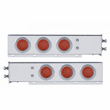 2 1/2" Bolt Pattern Chrome Spring Loaded Light Bar w/ Six 12 LED 4" Reflector Lights & Visors - Red LED/Red Lens