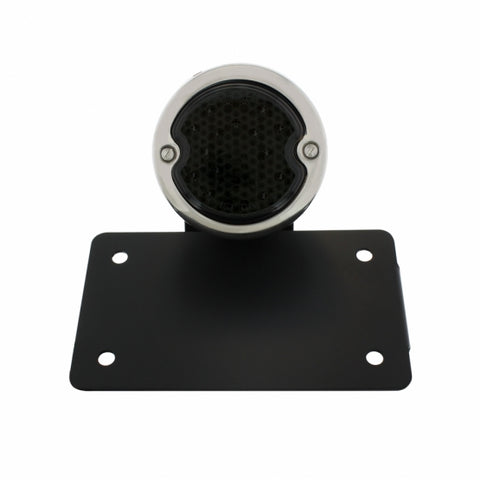 LED Black "Bobber" Style Horizontal Tail Light With License Light - Smoke Lens