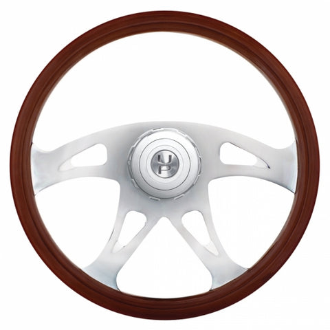 18" Boss Style Wood Steering Wheel For 2006+ Peterbilt & 2003+ Kenworth Trucks