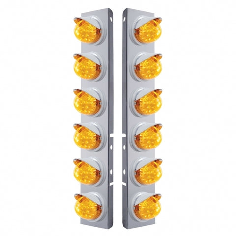 Peterbilt Stainless Front Air Cleaner Bracket w/ Twelve 17 LED Clear Style Reflector Lights & Visors - Amber LED/Amber Lens