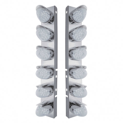 Peterbilt Stainless Front Air Cleaner Bracket w/ Twelve 19 LED Reflector Lights & Visors - Amber LED/Clear Lens