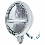 Chrome 5 3/4" Motorcycle Headlight 9 LED Bulb w/White LED Light Bar - Bottom Mount
